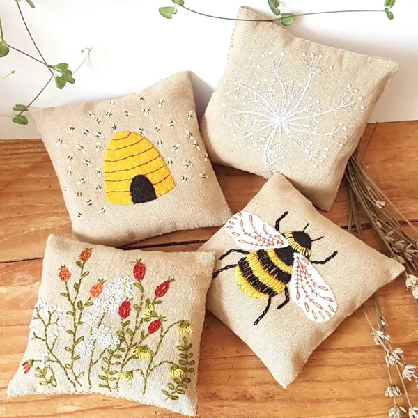 Linen_Lavender_Bags_Bees_Embroidery_Kit_felt_craft_Corinne_Lapierre