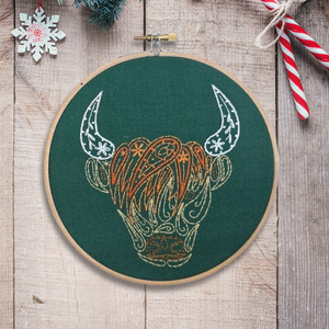 Highland Coo Embroidery Kit for Adults | Paisley Highland Cow, 6-inch (15cm)