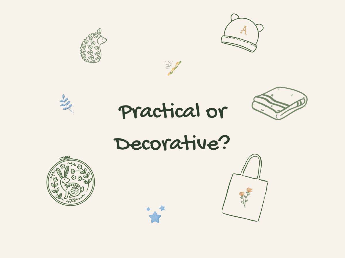 Embroidery gift ideas for new expecting mothers. Illustration features stylised versions of felt embroidery kit designs by Corinne Lapierre. 