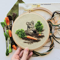 Garden Mouse Embroidery Kit | Thread Painting & Stumpwork, 6" Hoop