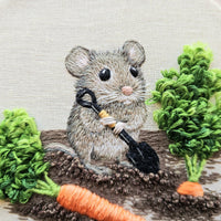 Garden Mouse Embroidery Kit | Thread Painting & Stumpwork, 6" Hoop