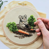 Garden Mouse Embroidery Kit | Thread Painting & Stumpwork, 6" Hoop