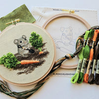 Garden Mouse Embroidery Kit | Thread Painting & Stumpwork, 6" Hoop