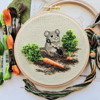 Garden Mouse Embroidery Kit | Thread Painting & Stumpwork, 6" Hoop