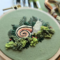Magic Snail Embroidery Kit | Thread Painting & Stumpwork, 4" Hoop