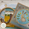 Wild Hare Applique Felt Craft kit with hoop, thread, and design on a wooden surface. By Corinne Lapierre. Available at tinypatio.com