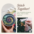 A bundle of two craft kits for mother and daughter, friends and sisters, including Jessica Long beginner embroidery kit for adults and Corinne Lapierre felt hedgehog kit. The felt hedgehog ornament can be decorated on a Christmas tree. Available at tinypatio.com
