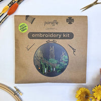 The Paraffle kraft kit envelope printed with the Circus Lane design and an organic fabric sticker